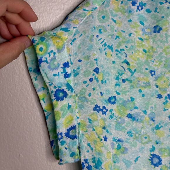 Jane + Delancey Womens Button Up Shirt Small Blue Green Floral Oversized Flowy - Picture 9 of 9